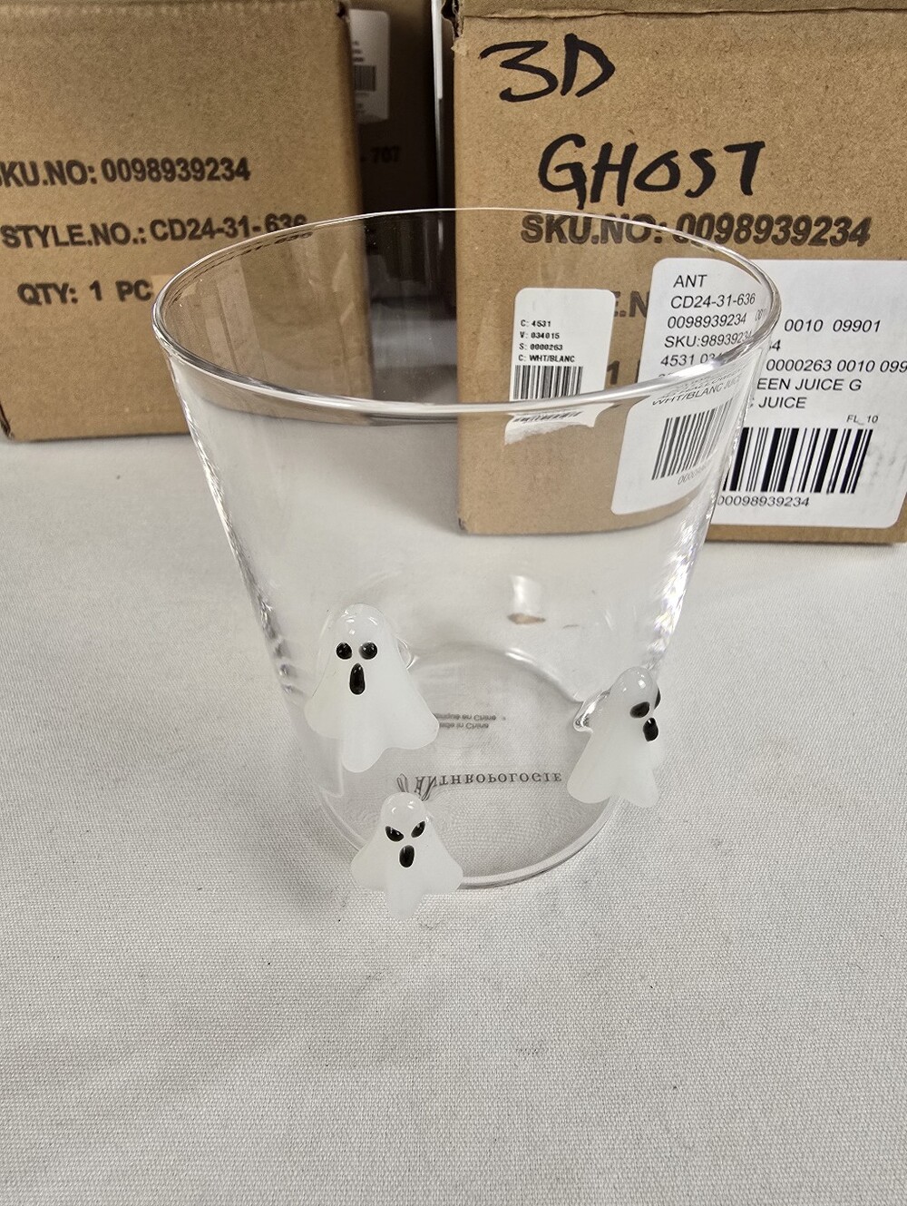 NWT Anthropologie 3D Ghost Halloween Glass Barware Juice Glass Party
